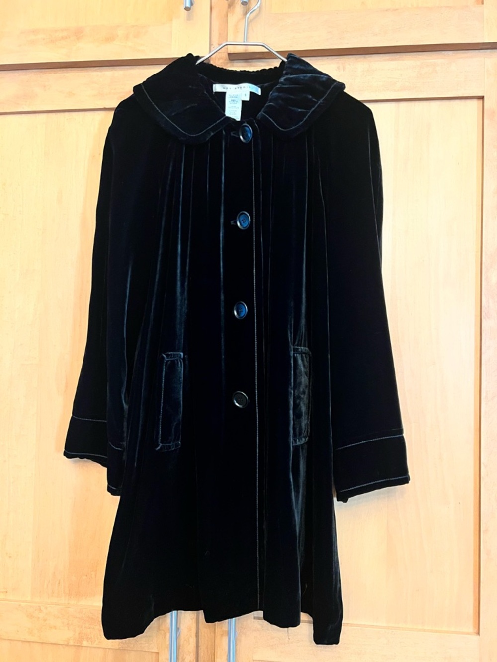 Max Studio Black Velvet Coat with Peter Pan Collar